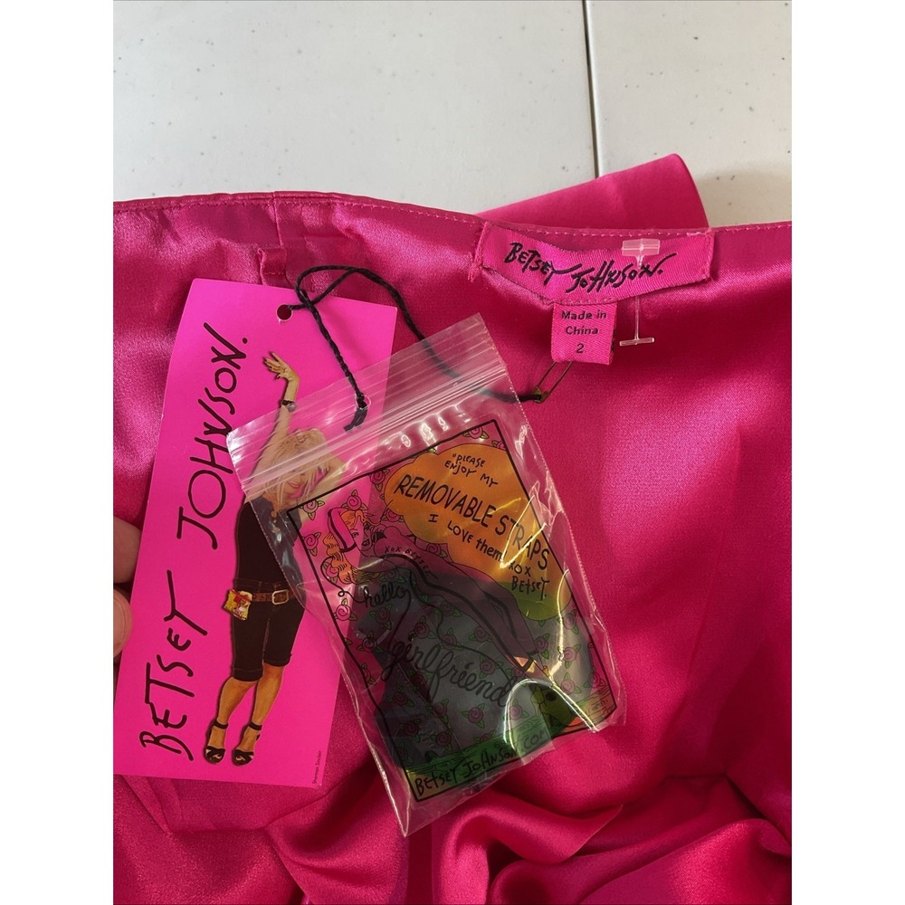 NEW Betsey Johnson Pink Strapless Party Prom HOCO Dress Size 2 Satin Bow flirty - Picture 4 of 9